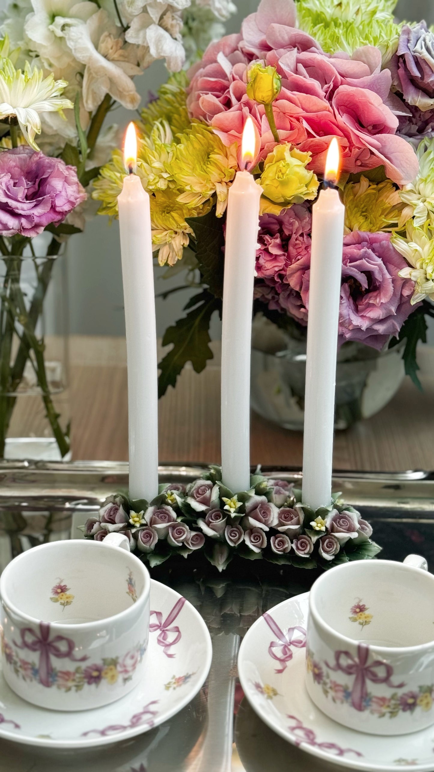 Flowers candle holder / decoration ( 3 candles )